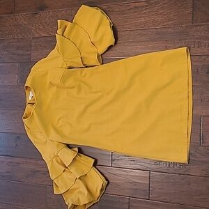 Gilli women's mustard gold 3/4 length ruffled sleeve dress size Small
